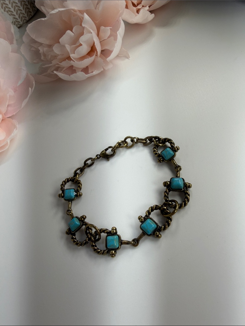 ICON Turquoise and Antique Gold Link Bracelet western